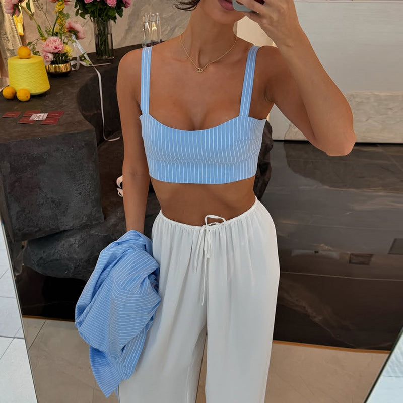 Women's Loungewear Set with Striped Oversized Shirt and Comfortable Shorts