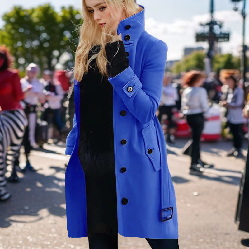 Women's Elegant Trench Coat with High Collar