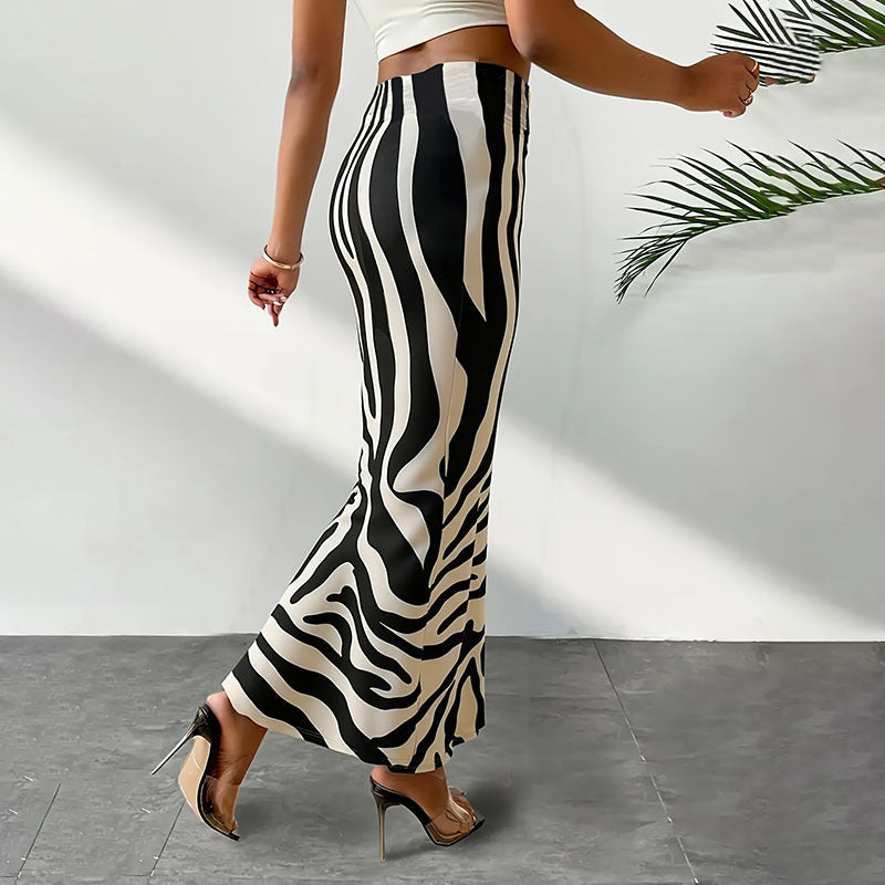 Women's Maxi Skirt with Modern Zebra Print