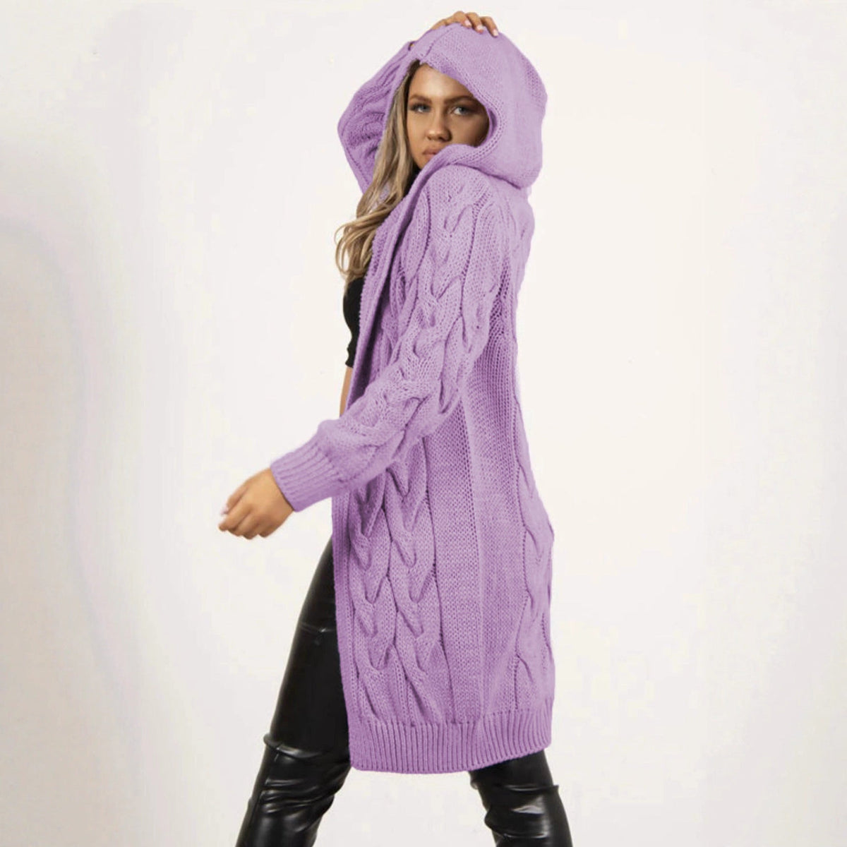 Women's Chunky Knit Coat with Hood