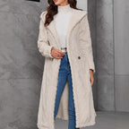 Women's Fluffy Coat with Hood and Button Closure