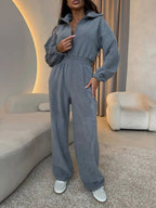 Elegant Jumpsuit with Short Zipper and Elastic Waistband