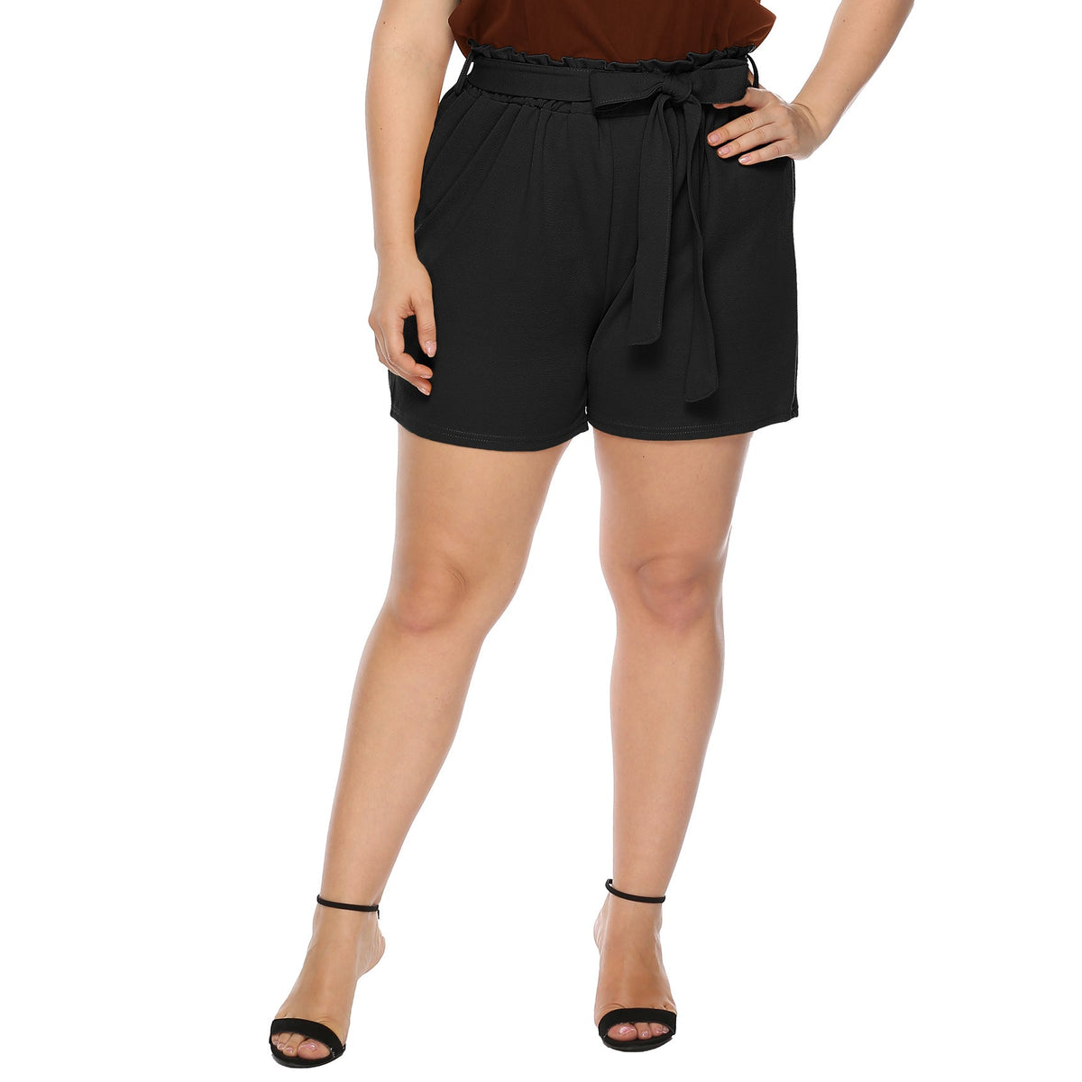 Women's Fashionable Top with Ruffle Sleeves and Elegant Shorts