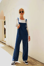 Women's Casual Jumpsuit with Pockets and Wide Straps