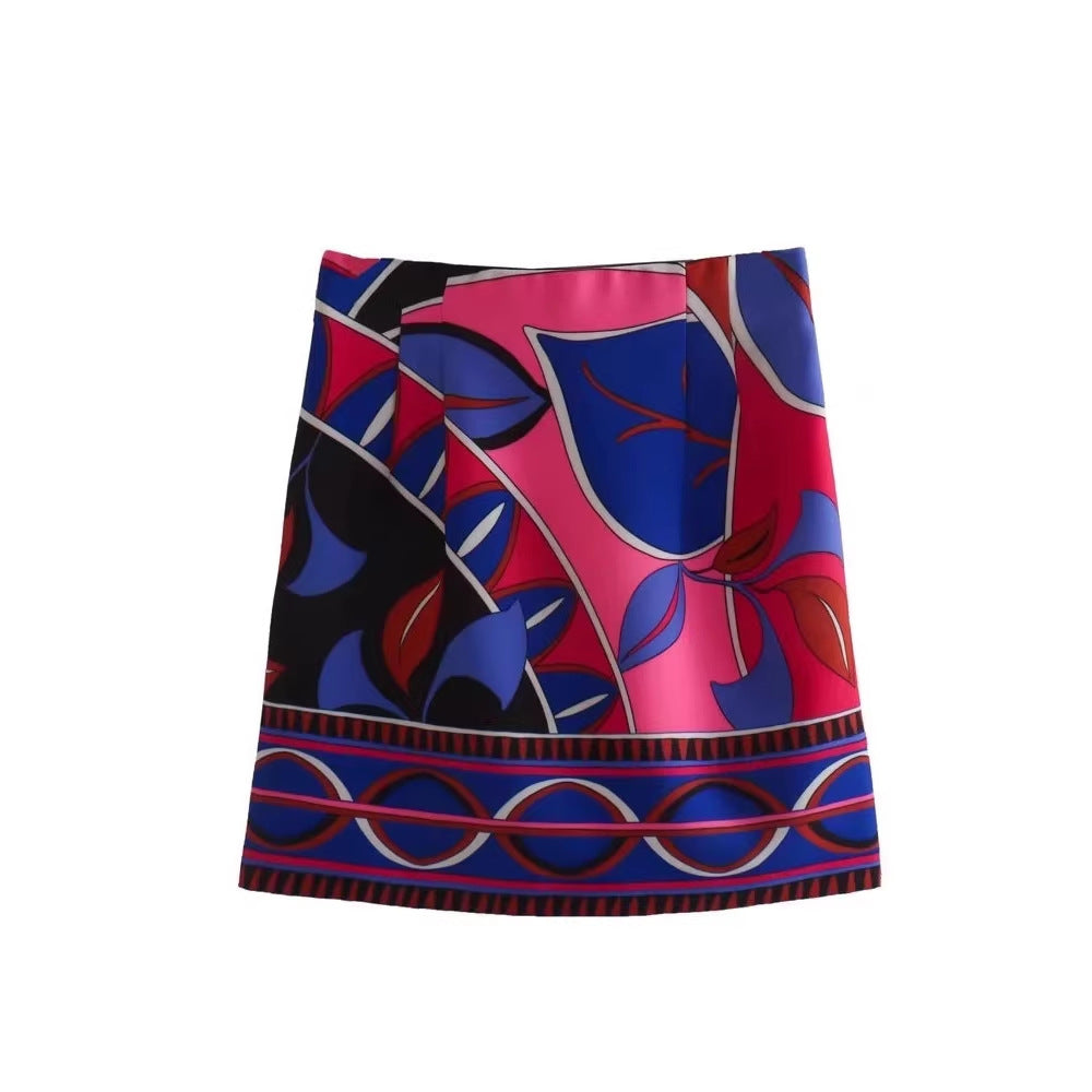 Women's Mini Skirt with Modern Floral Pattern and Elastic Waistband