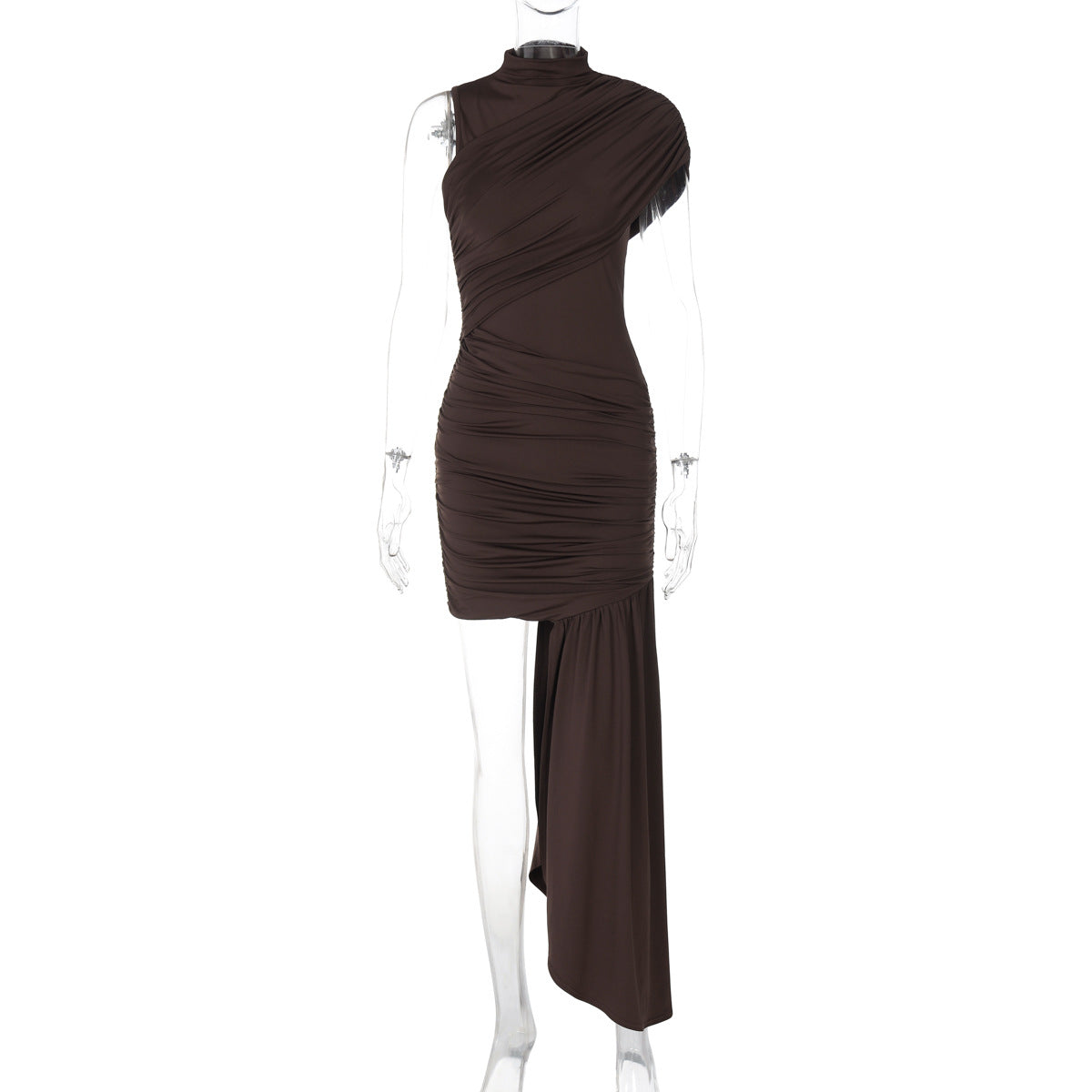 Women's Elegant Asymmetric Mini Dress with Draping and Side Slit