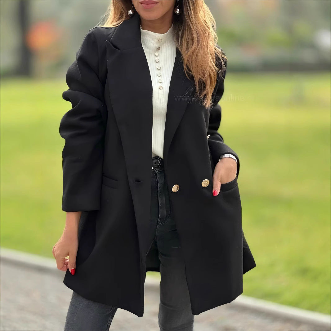 Elegant Long Blazer with Statement Buttons