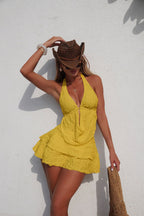 Women's Swim Dress with Elegant Cut and Fashionable Pleated Design