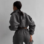 Women's Cozy Fleece Jogging Suit Set with Hood and Elastic Waistband