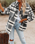 Women's Plaid Wool-Blend Coat with Practical Pockets