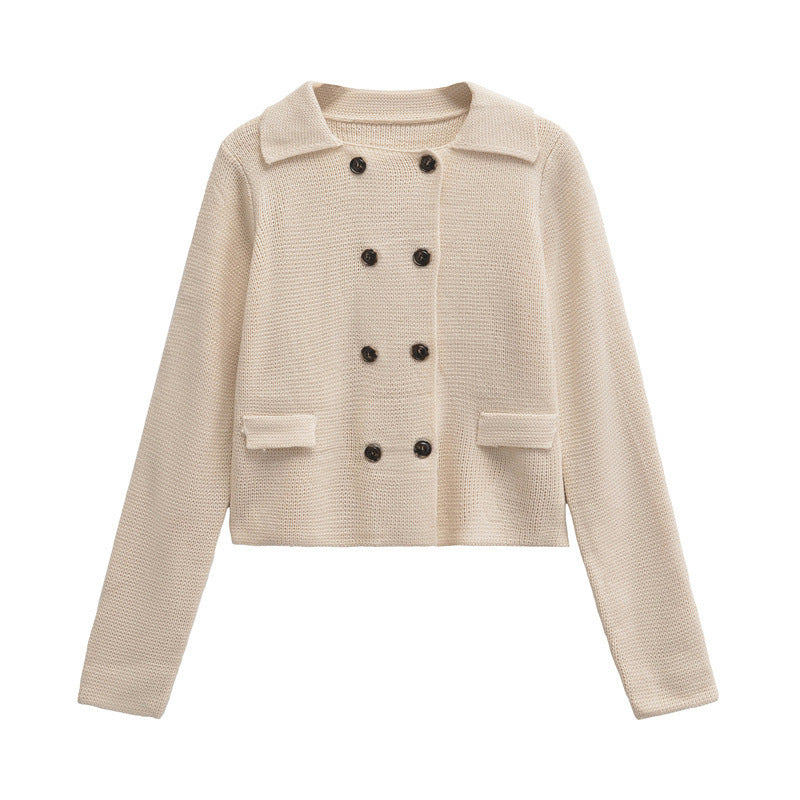Women's Elegant Cropped Jacket with Double-Button Closure and Pockets