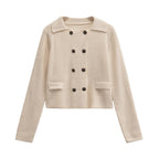 Women's Elegant Cropped Jacket with Double-Button Closure and Pockets