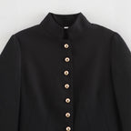 Women's Elegant Quilted Jacket with High Collar and Gold Buttons