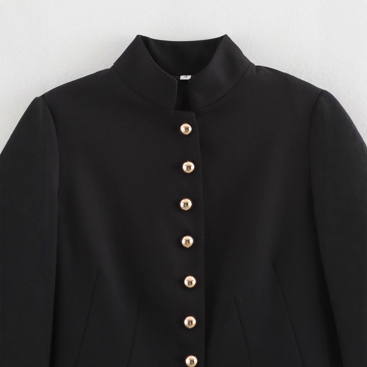 Women's Elegant Quilted Jacket with High Collar and Gold Buttons