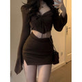 Casual Knot-Front Crop Top and Mini Skirt Set