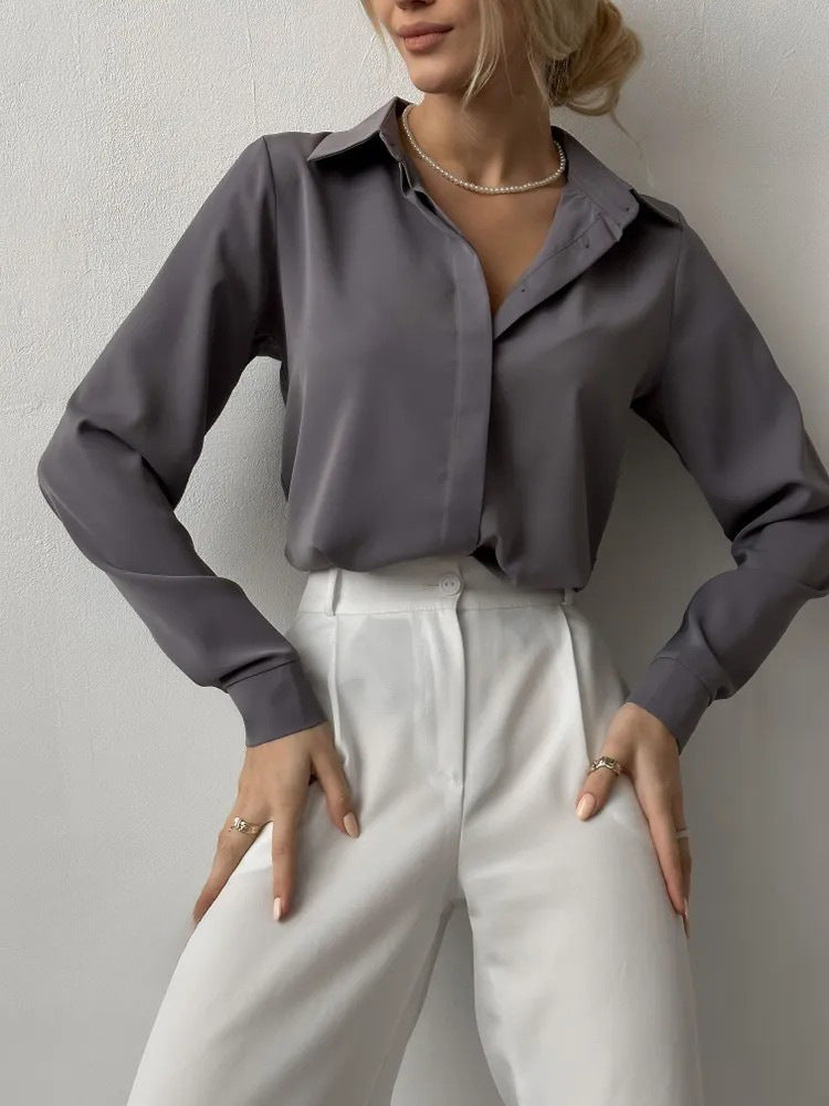 Elegant Women's Shirt Blouse with Luxurious Sheen