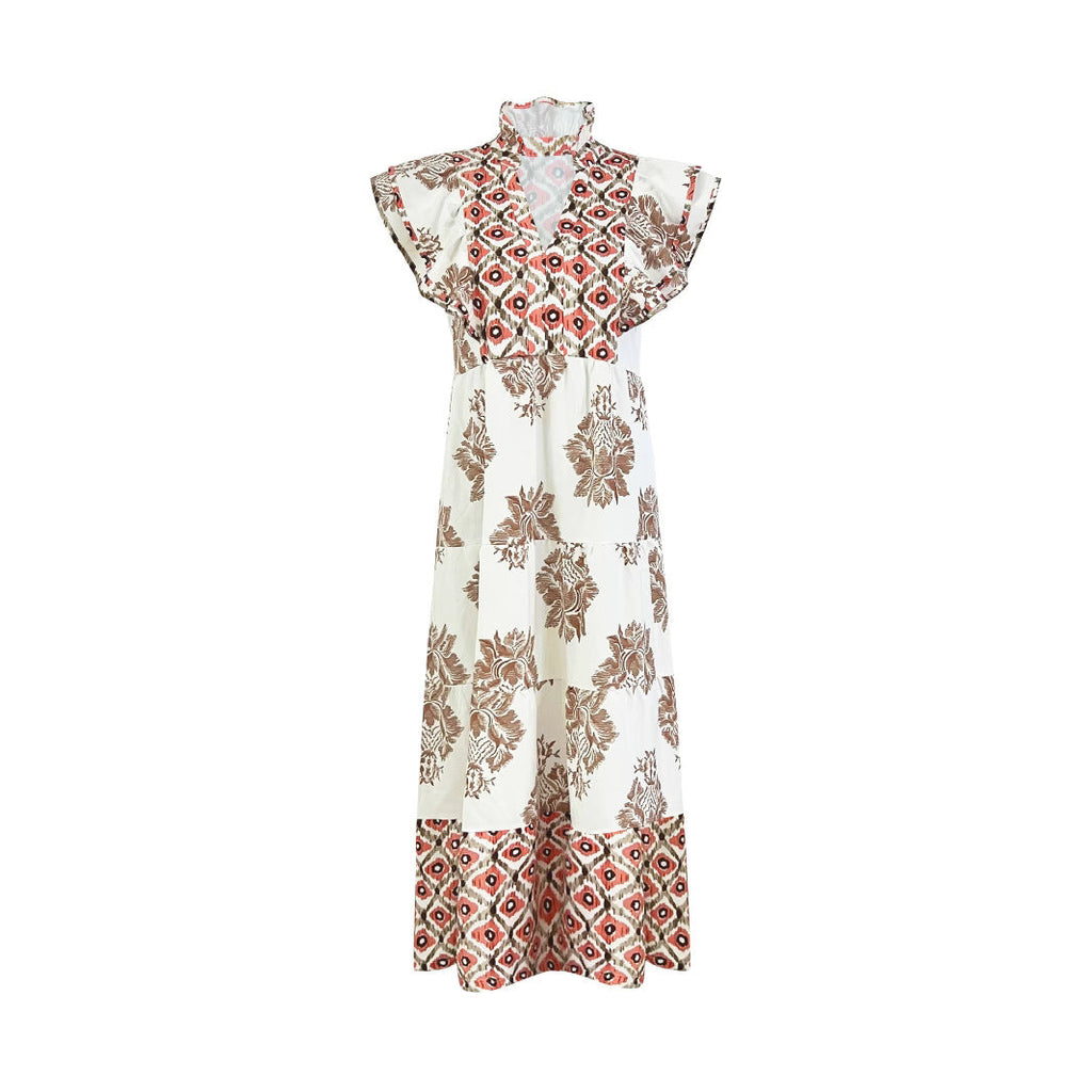 Women's Casual Blouse Dress with Floral Pattern and Modern V-Neck