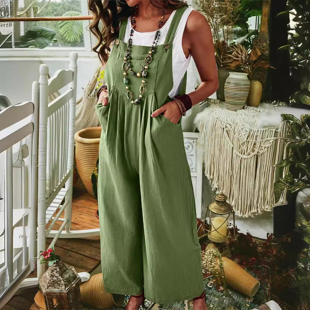 Women's Casual Wide-Leg Jumpsuit with Pockets