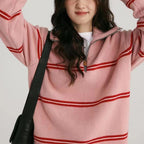Women's Striped High-Neck Zipper Pullover