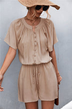 Women's Jumpsuit with Elastic Waist and Button Front
