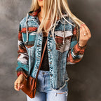 Women's Denim Jacket in Casual Boho Style with Hood