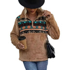 Women's Fleece Pullover with Zipper and Pattern