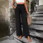 Women's Elegant Casual Trousers with Elastic Waist and Side Pockets