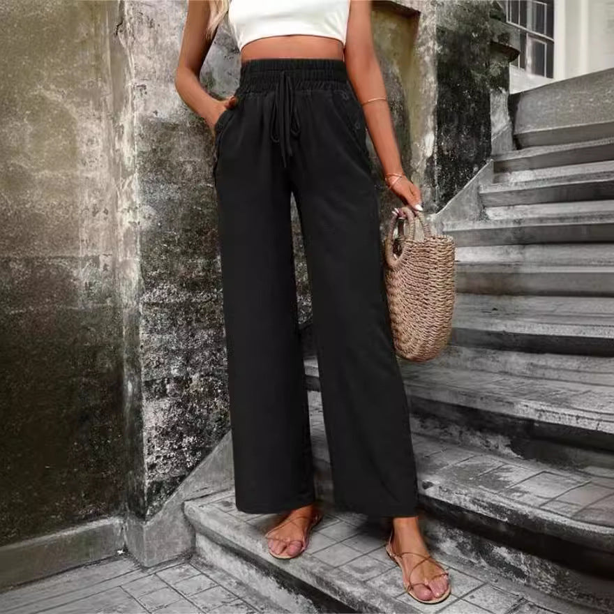 Women's Elegant Casual Trousers with Elastic Waist and Side Pockets