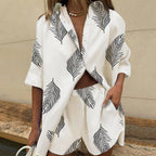 Women's Fashionable Two-Piece Set with Loose Blouse and Matching Shorts