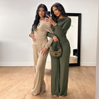 Women's Elegant Two-Piece Set in Flowing Material with Asymmetric Design