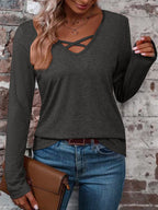 Women's Long Sleeve Shirt with Cross Neckline
