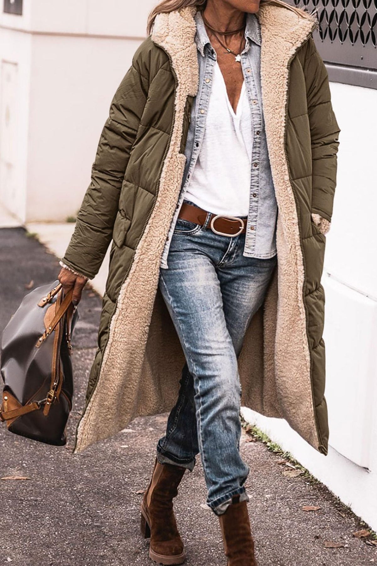Women's Long Winter Jacket with Soft Lined Collar