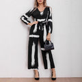 Women's Brushstroke Print Jumpsuit with Belt
