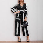 Women's Brushstroke Print Jumpsuit with Belt