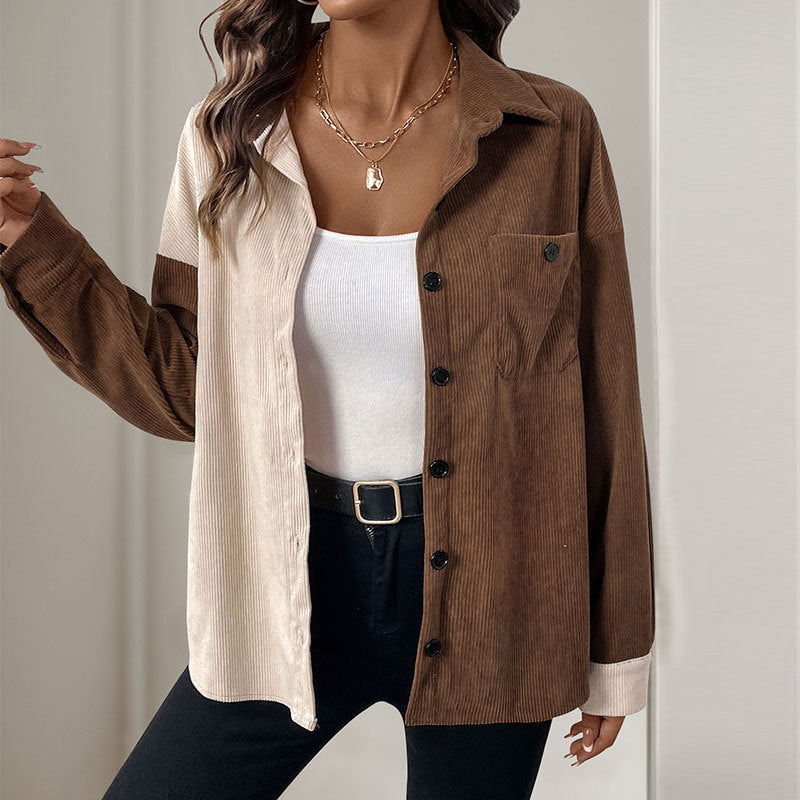 Women's Corduroy Shirt with Modern Color Combination and Casual Cut