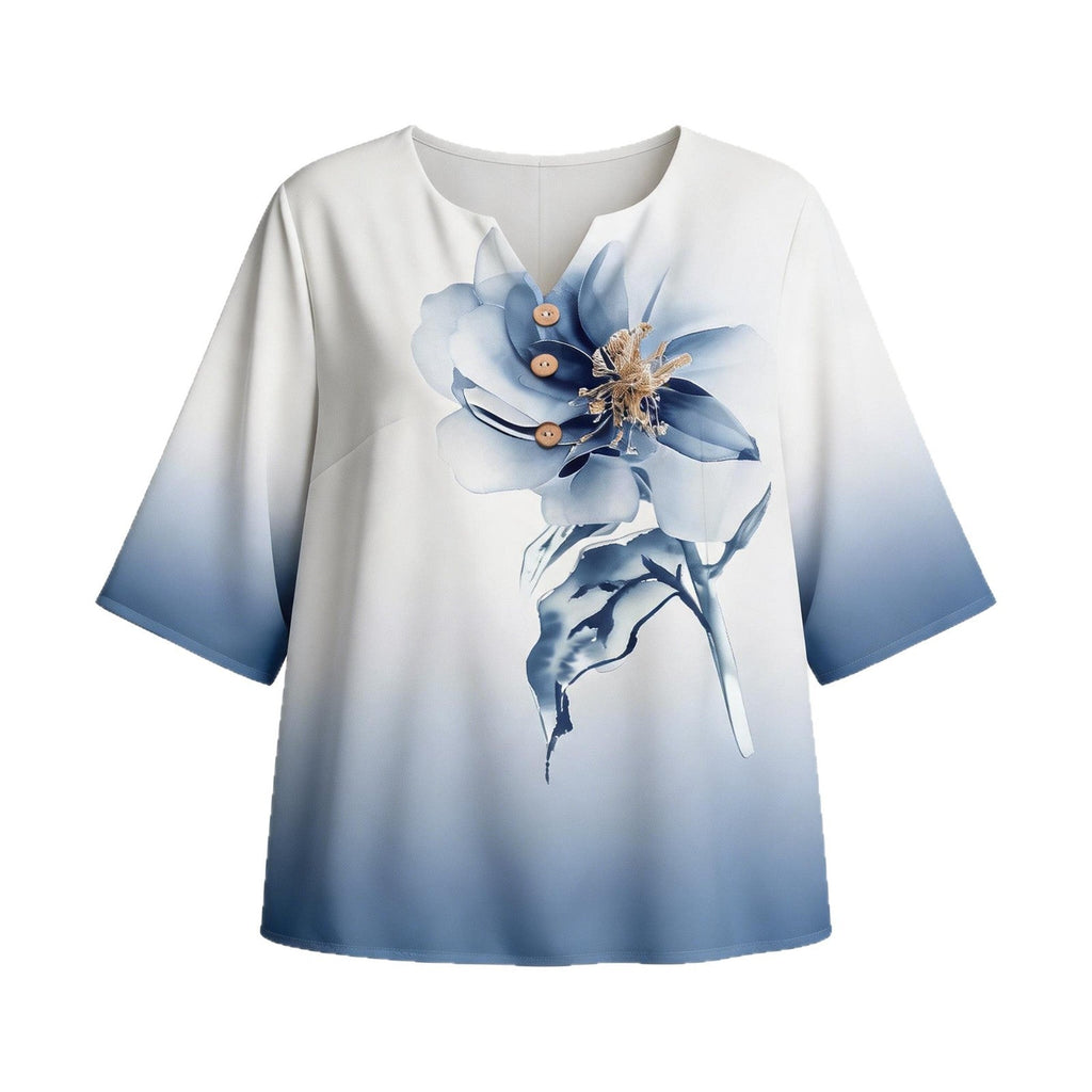 Elegant Women's Blouse with Floral Design and Button Placket