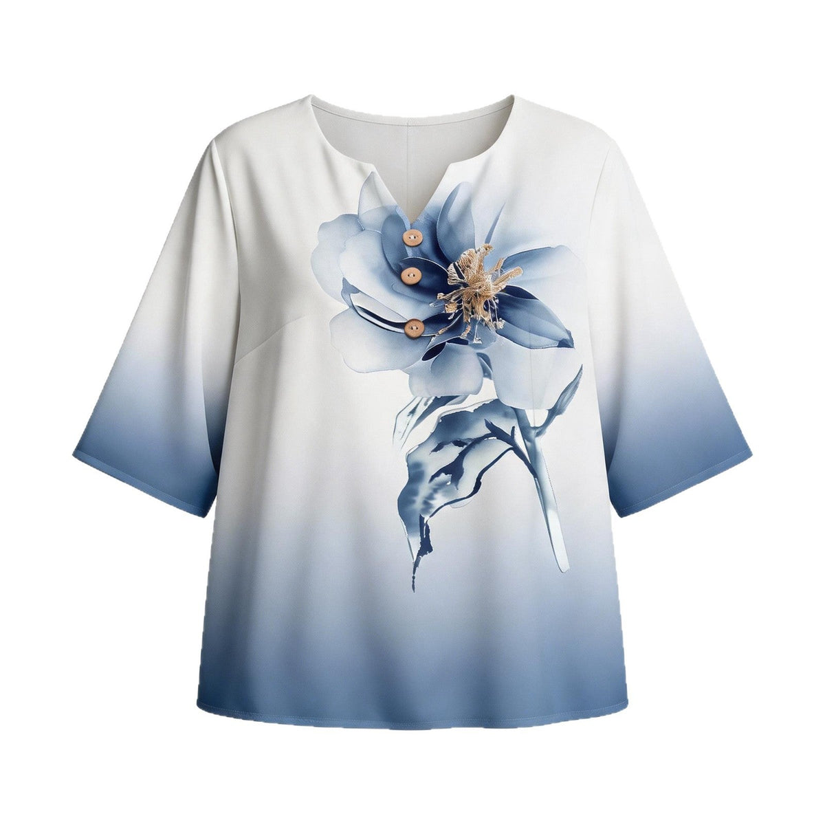 Elegant Women's Blouse with Floral Design and Button Placket