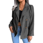 Women's Corduroy Jacket with Double-Breasted Button Placket and Modern Cut
