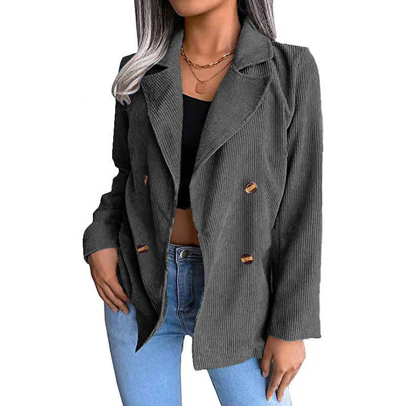 Women's Corduroy Jacket with Double-Breasted Button Placket and Modern Cut