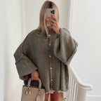 Women's Chunky Knit Cardigan with Button Details and Oversized Fit