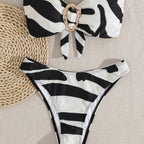 Women's Bandeau Bikini with Fashionable Buckle Detail and Asymmetric Cut