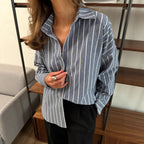Women's Casual Blouse with Fine Stripes and Generous Cut
