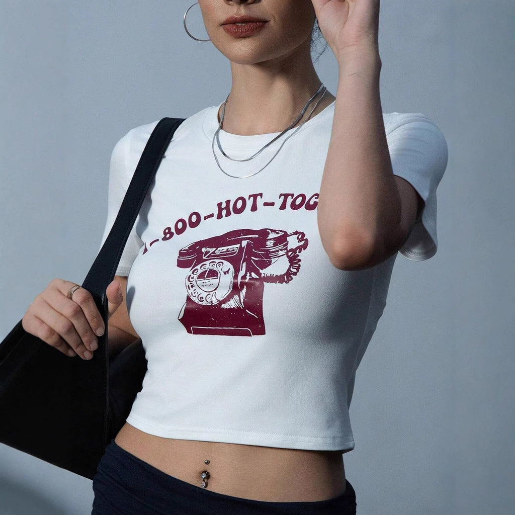 Women's Crop T-Shirt with Retro Phone Design