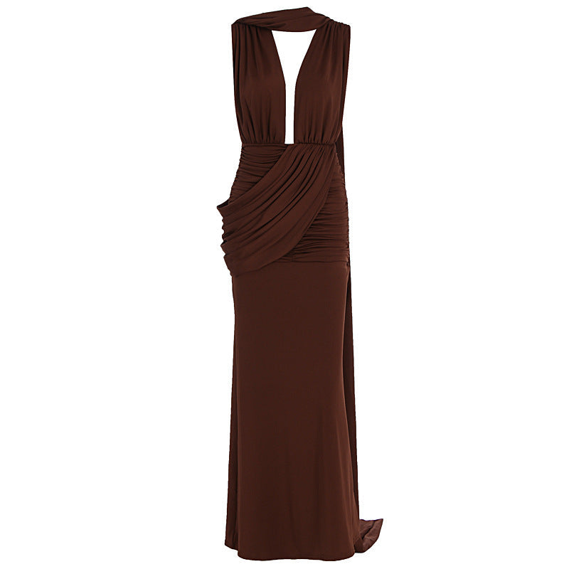 Floor-Length Wrap Dress with Draping