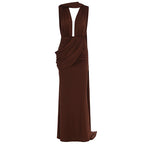 Floor-Length Wrap Dress with Draping