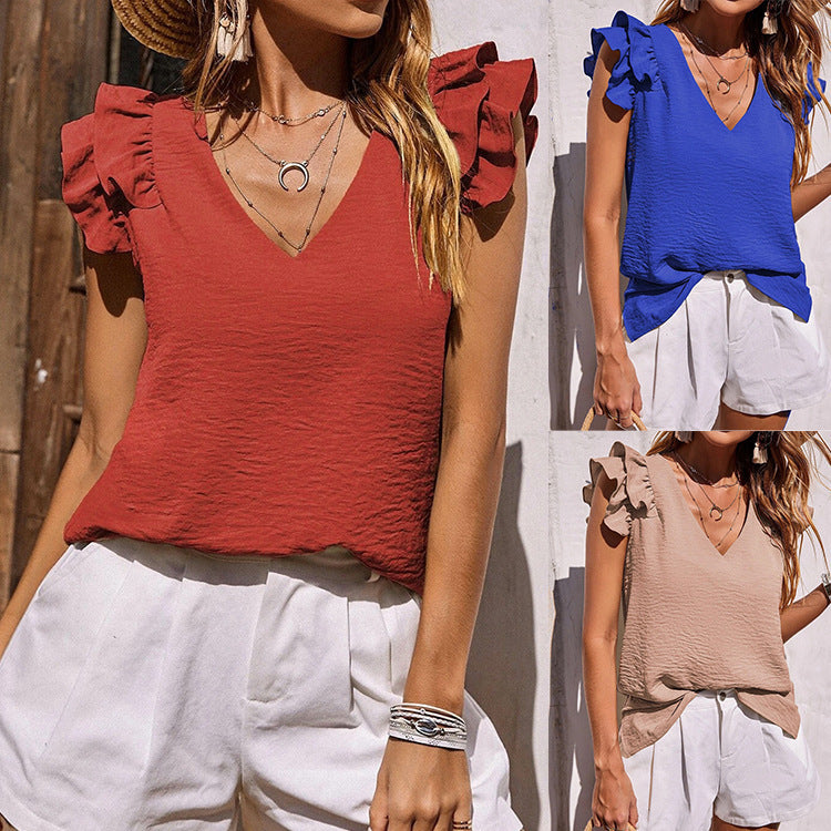 Women's Ruffled V-Neck Blouse