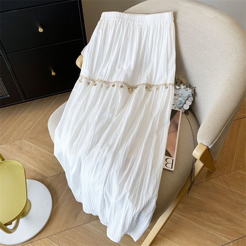 Women's Maxi Skirt with Ruffle Detail and Elastic Waistband