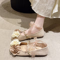Women's Ballet Flats with Floral Design and Elegant Strap Decoration