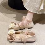 Women's Ballet Flats with Floral Design and Elegant Strap Decoration