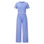 Women's Comfortable Cotton Crop Top and Wide-Leg Pants Set